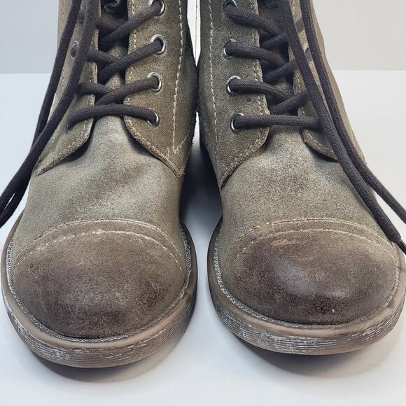 Roan Affair Leather Combat Boots 7M Olive Suede Zip Lace Distress Mid Calf Army - Picture 5 of 13